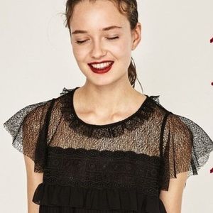 Zara size XS black lace short sleeve blouse